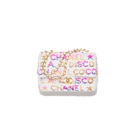 CHANEL SEQUIN LOGO CC SMALL SINGLE FLAP WHITE MULTICOLOR (20*13*6cm)