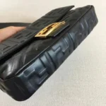 Women Baguette Chain Midi Black Nappa Leather Bag - Image 4