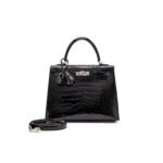 HERM�S MASTER BLACK�SHINY�ALLIGATOR�KELLY�25�SELLIER�PALLADIUM�HARDWARE (25*17*7cm)