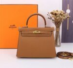 Hermès Kelly Togo Calf Gold hardware Golden brown size: 25Cm/ 28Cm