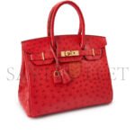 HERM�S MASTER BIRKIN 30 OSTRICH LEATHER RED BAG GOLD BUCKLE H041933CK92 (30*22*16cm) - Image 3