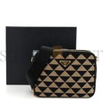 PRADA JACQUARD SAFFIANO TRIANGOLO SYMBOLE EMBROIDERED SMALL SHOULDER BAG BLACK CORDA (23*17*7cm) - Image 2