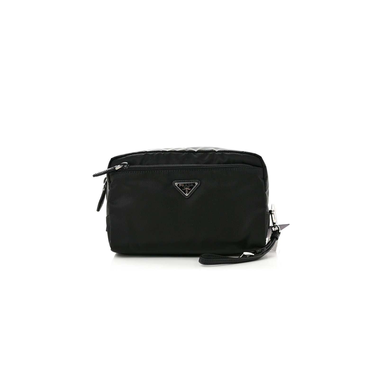 b0fb053517edb9f328e1cdbc7802b6de09c192fe PRADA RE-NYLON SAFFIANO POUCH WRISTLET BLACK (25*13*11cm) - Image 1
