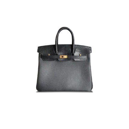 HERM�S MASTER BIRKIN 25 CROCODILE AND TOGO LEATHER BLACK GOLD BUCKLE H076216CK11 (25*20*13cm)