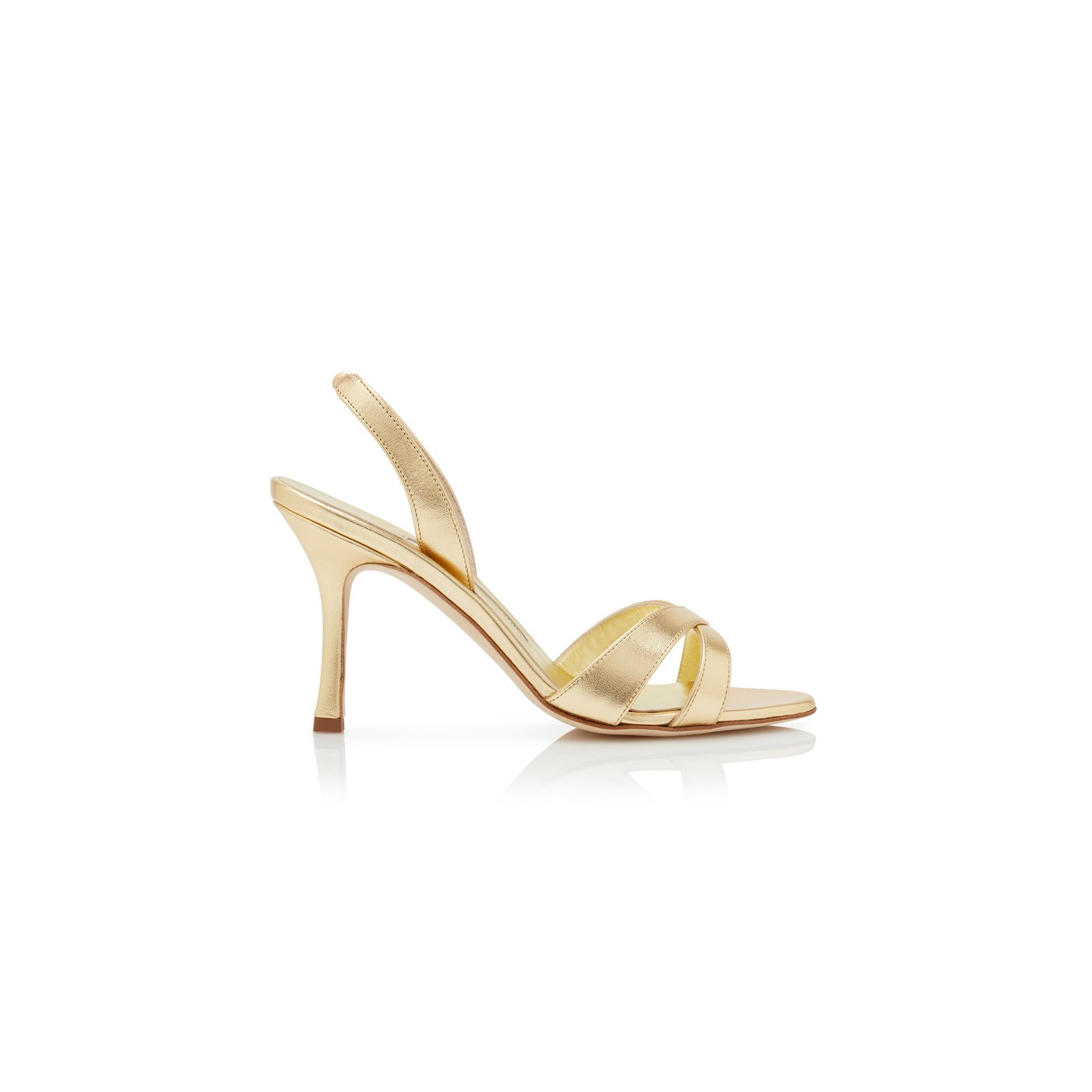 b3af7bd89d36ea3d12e85925a5ba367149ddd9dd MANOLO BLAHNIK CALLASLI GOLD NAPPA LEATHER SLINGBACK SANDALS 124-2734-0001 - Image 1
