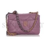 CHANEL PURPLE QUILTED CH�VRE MEDIUM 19 BAG GOLD, RUTHENIUM, AND SILVER HARDWARE AS1160 (26*16*9cm) - Image 3