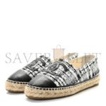CHANEL TWEED CC ESPADRILLES BLACK WHITE G29762 - Image 3