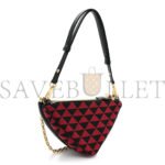 PRADA JACQUARD TRIANGOLO SYMBOLE EMBROIDERED MINI TRIANGLE SHOULDER BAG BLACK CILIEGIA (28*15*6cm) - Image 2