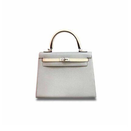 HERM�S MASTER KELLY 25 EPSOM SEAGULL GRAY MILKSHAKE SILVER BUCKLE (25*17*7cm)