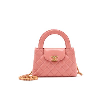 CHANEL PINK AGED QUILTED CALFSKIN MINI KELLY SHOPPER BRUSHED GOLD HARDWARE AS4416 (19*13*7cm)