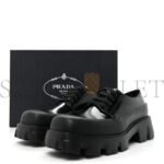 PRADA SPAZZOLATO MENS LACE UP 45MM DERBY LOAFERS 8 BLACK - Image 2