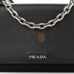 PRADA SAFFIANO TESSUTO NYLON CHAIN SHOULDER BAG BLACK (24*15*5cm) - Image 5