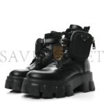 PRADA SPAZZOLATO ROIS RE-NYLON METAL TRIANGLE LOGO MONOLITH POUCH POCKET 55MM BOOTS 37 BLACK - Image 2