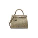 HERM�S MASTER A SHINY LIZARD KELLY 25 GREY HEMP ROPE WITH SILVER BUCKLE (25*17*7cm)