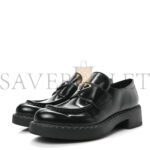 PRADA SPAZZOLATO METAL TRIANGLE LOGO 50MM LOAFERS 36.5 BLACK - Image 3
