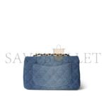 CHANEL 24S BLUE DENIM QUILTED MINI RECTANGULAR FLAP AGED AS6990 (20*12*7cm) - Image 3