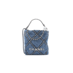 CHANEL STITCHED DENIM QUILTED MINI CHANEL 22 BLUE (19*18*6cm)