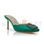 MANOLO BLAHNIK HANGISIMU GREEN SATIN JEWEL BUCKLE MULES 9XX-0726-0050 - Image 2
