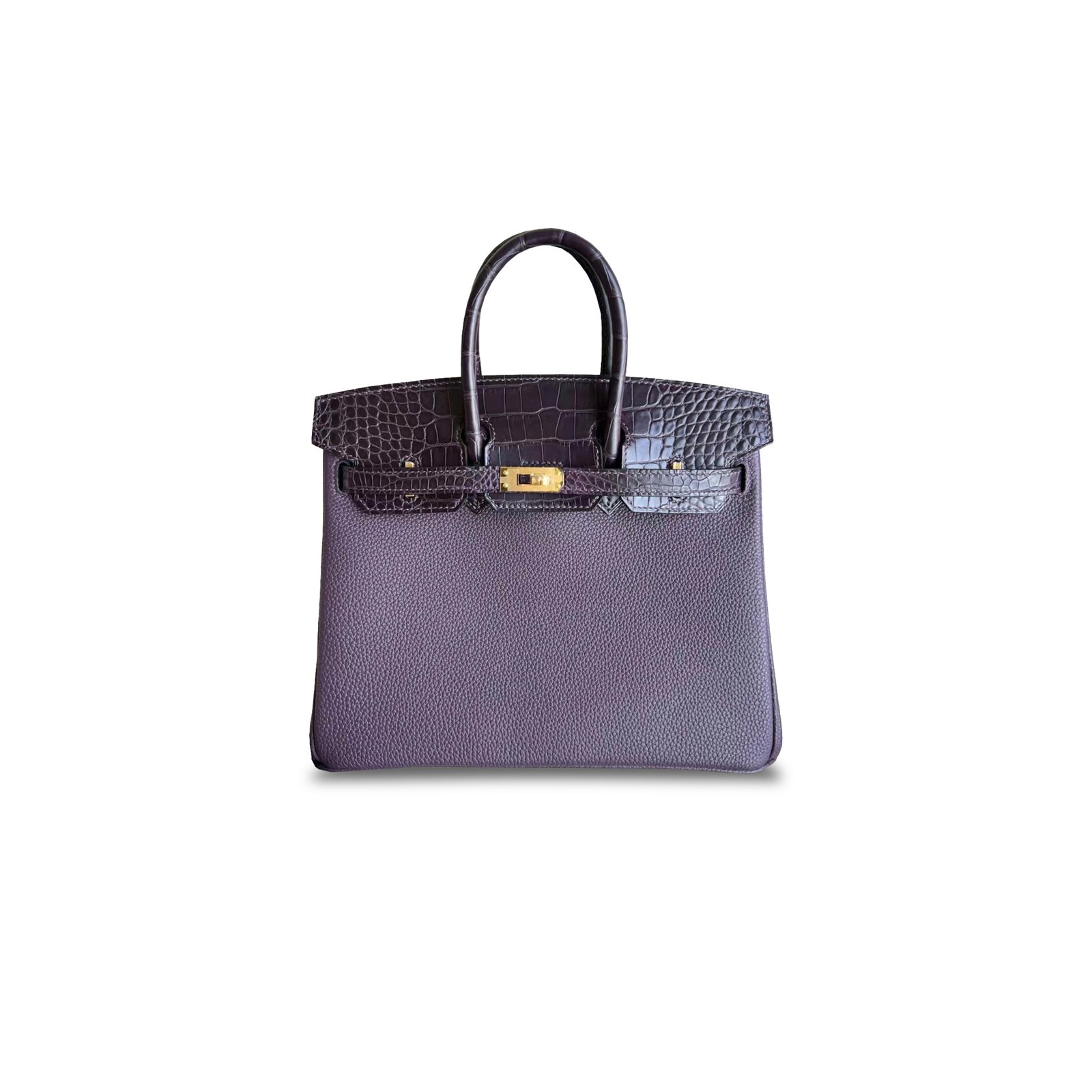 bba3fadd12cfe605155b65af243467fcab6b4dcb HERM�S MASTER BIRKIN 25 CROCODILE AND TOGO LEATHER GRAPE PURPLE GOLD BUCKLE H076216CKA5 (25*20*13cm) - Image 1