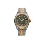 ROLEX STAINLESS STEEL 18K YELLOW GOLD DIAMOND 31MM OYSTER PERPETUAL DATEJUST WATCH OLIVE GREEN ROMAN 278273