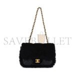 CHANEL MINI SHEARLING FLAP BAG BLACK LAMBSKIN BRUSHED GOLD HARDWARE AS5148 (18*12*6cm) - Image 6