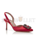 MANOLO BLAHNIK HANGISLI RED SATIN JEWEL BUCKLE SLINGBACK PUMPS 419-0473-0006 - Image 2