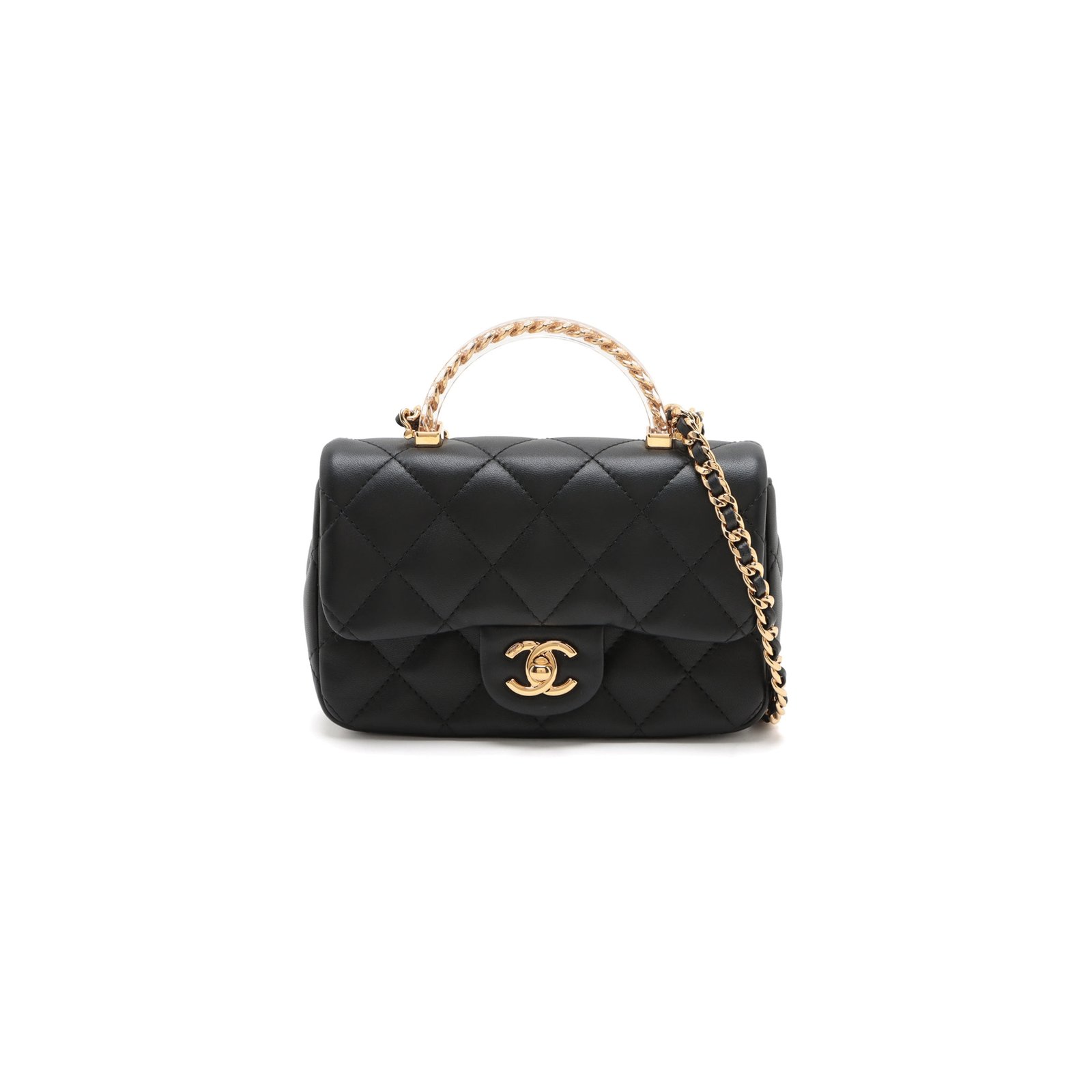 bc80d29c6deb16eeafb299c716d21bb55574783e CHANEL MINI MATRASSE 2WAY SHOULDER BAG TOP HANDLE BLACK G GOLD AS4847 (19*12*6cm) - Image 1