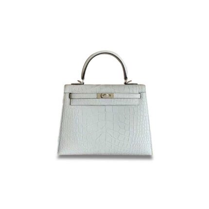 HERM�S MASTER KELLY 25 MATTE AMERICAN ICE GREY SILVER BUCKLE (25*17*7cm)