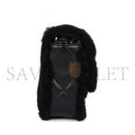 CHANEL MEDIUM SHEARLING FLAP BAG BLACK LAMBSKIN BRUSHED GOLD HARDWARE (23.5*16*7.5cm) - Image 4