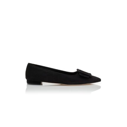 MANOLO BLAHNIK MAYSALEPUMPFLAT BLACK SUEDE BUCKLE DETAIL FLAT PUMPS 322-2402-0001