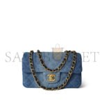 CHANEL 24S BLUE DENIM QUILTED MINI RECTANGULAR FLAP AGED AS6990 (20*12*7cm) - Image 2