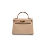 HERM�S MASTER KELLY 28 BOX TRENCH COAT GREY GOLD BUTTONS (28*22*10cm)