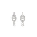 HERM�S 18K WHITE GOLD DIAMOND PM CHAINE D'ANCRE ENCHAINEE EARRINGS