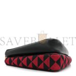 PRADA JACQUARD TRIANGOLO SYMBOLE EMBROIDERED MINI TRIANGLE SHOULDER BAG BLACK CILIEGIA (28*15*6cm) - Image 3