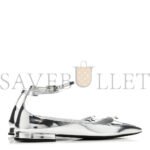 PRADA METALLIC CALFSKIN METAL TRIANGLE LOGO ANKLE STRAP BALLERINAS 36.5 SILVER - Image 3