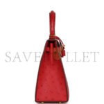 HERM�S MASTER KELLY SELLIER 28 ROUGE VIF VERSO OSTRICH GOLD HARDWARE (28*22*10cm) - Image 3