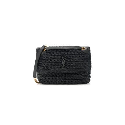 YSL NIKI RAFFIA SHOULDER BAG IN BLACK 1550433 (22*16.5*12cm)
