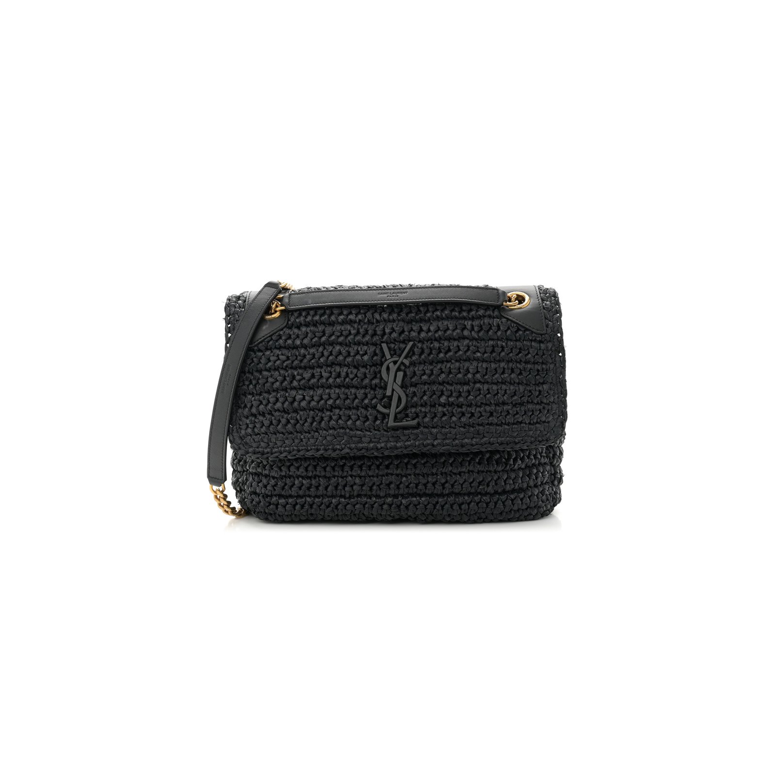 c22c8099d5e3925e100499196ae203403efdf5de YSL NIKI RAFFIA SHOULDER BAG IN BLACK 1550433 (22*16.5*12cm) - Image 1