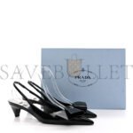 PRADA SPAZZOLATO LOGO POINTED TOE 45MM SLINGBACK PUMPS 40 BLACK - Image 2