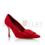 MANOLO BLAHNIK MAYSALEPUMP 90 BRIGHT RED SUEDE BUCKLE DETAIL PUMPS 219-0174-0002 - Image 2