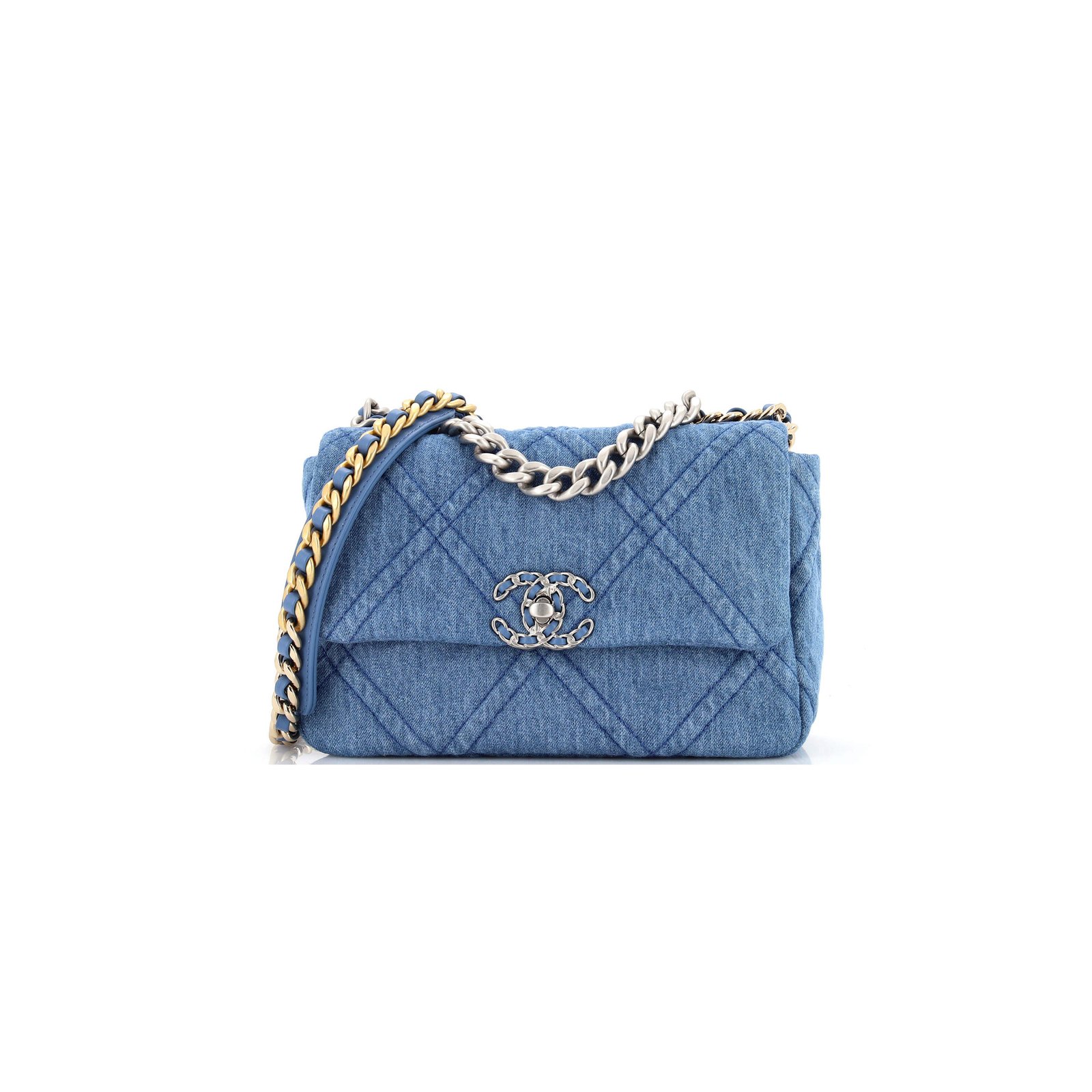 c61d72950a01d5520fab6645a180baee7f2f83fe CHANEL BLUE QUILTED DENIM CHANEL 19 FLAP BAG AS1160 (26*16*9cm) - Image 1