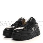 PRADA NAPPA SOFT METAL TRIANGLE LOGO WOMENS PADDED 30MM SNEAKERS 36.5 BLACK - Image 3