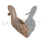 MANOLO BLAHNIK MAYSALE LIGHT BROWN SUEDE BUCKLE DETAIL MULES 9XX-0246-0079 - Image 3