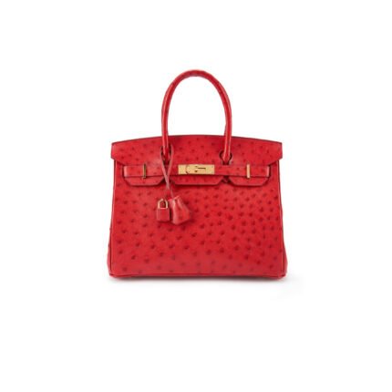 HERM�S MASTER BIRKIN 30 OSTRICH LEATHER RED BAG GOLD BUCKLE H041933CK92 (30*22*16cm)