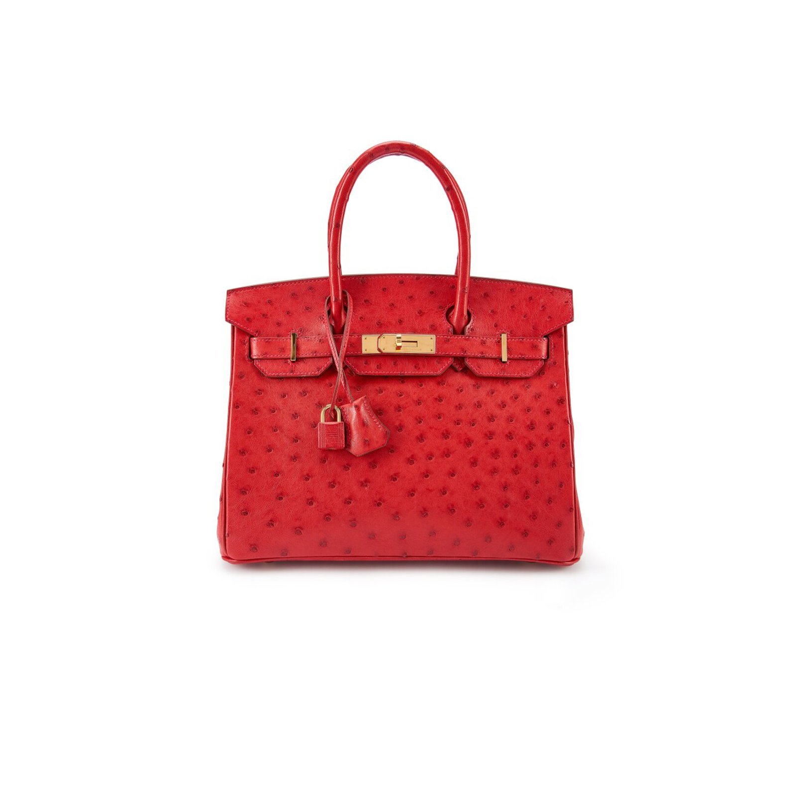 c88e80a6cb45ae6d74dcaf195c4e9102f8ece6b4 HERM�S MASTER BIRKIN 30 OSTRICH LEATHER RED BAG GOLD BUCKLE H041933CK92 (30*22*16cm) - Image 1