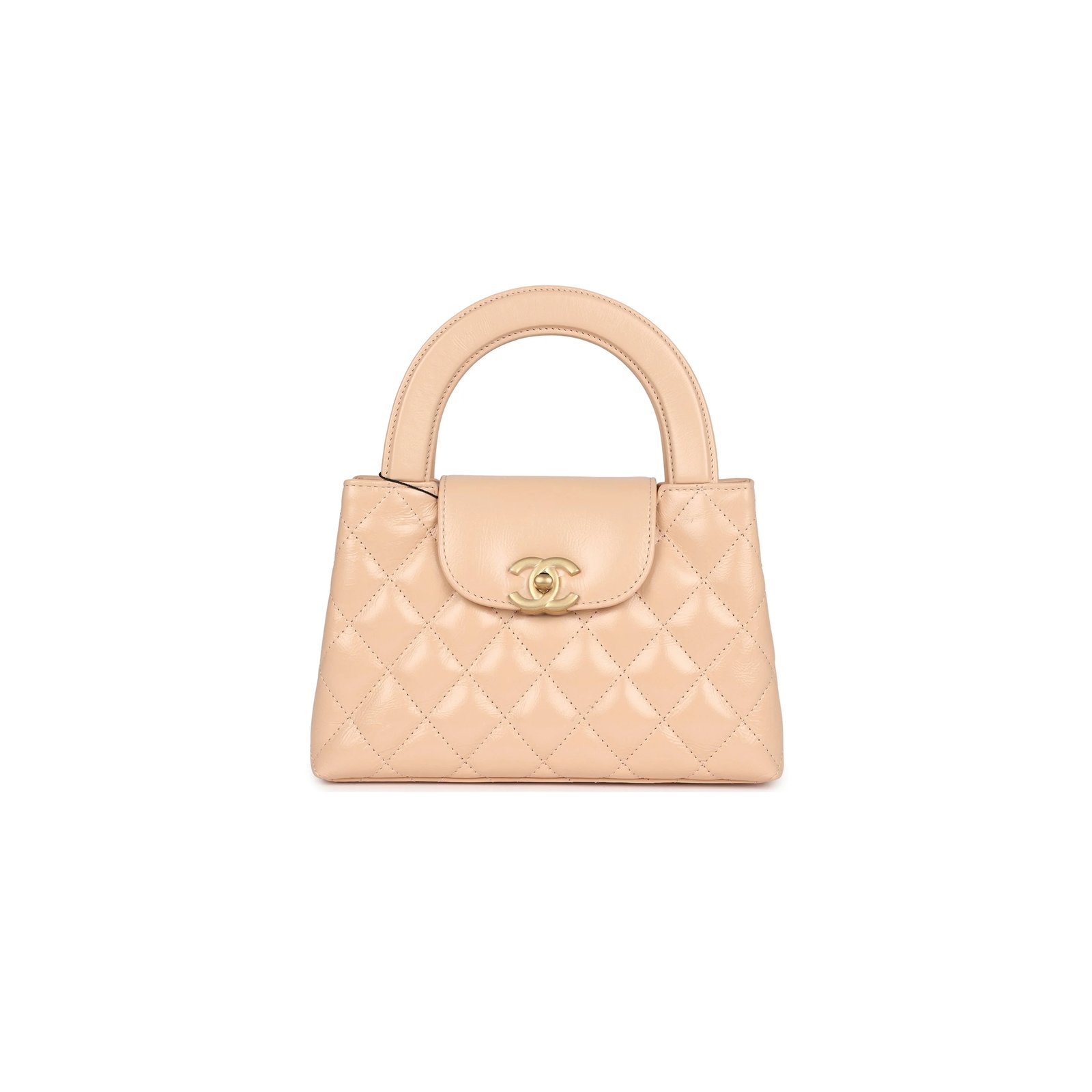 c8a0ff58a660da6c25e49f2581c0d4fbe90dc57f CHANEL KELLY SHOPPER BEIGE SHINY AGED CALFSKIN BRUSHED GOLD HARDWARE AS4416 (19*13*7cm) - Image 1