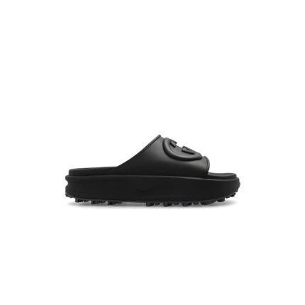 GUCCI INTERLOCKING G SLIDE SANDAL BLACK RUBBER 692380