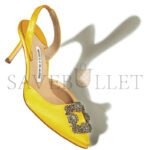 MANOLO BLAHNIK HANGISLI YELLOW SATIN JEWEL BUCKLE SLINGBACK PUMPS 419-0473-0013 - Image 3