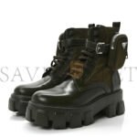PRADA SPAZZOLATO ROIS RE-NYLON METAL TRIANGLE LOGO MONOLITH POUCH POCKET 55MM BOOTS 38 MILITARE - Image 4