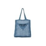 PRADA RAFFIA EMBROIDERED LOGO TOTE BAG CELESTE (36*36*4cm)